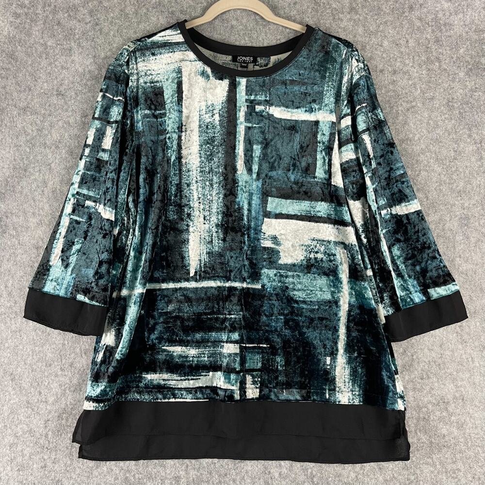 Jones New York Tunic Top Womens Large Crushed Velvet Abstract Artsy Boho